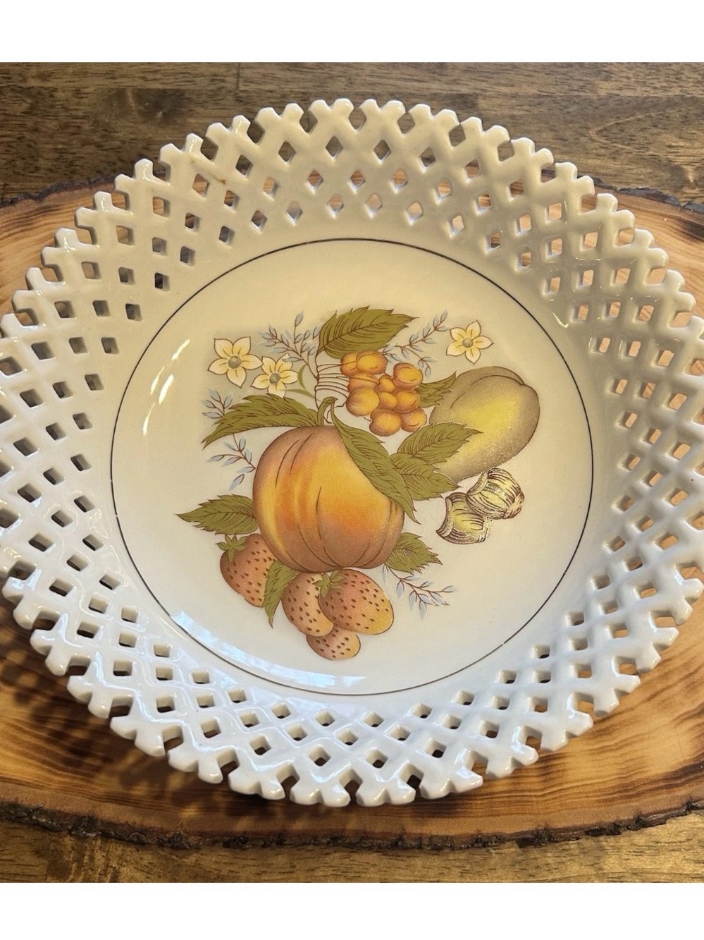 Open Latticework Fruit Bowl Perfect Condition Porcelain